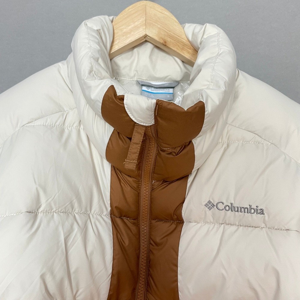 Columbia Pike Lake II Cropped Insulated Jacket Omni-Heat Puffer Coat Brown White - Picture 16 of 16